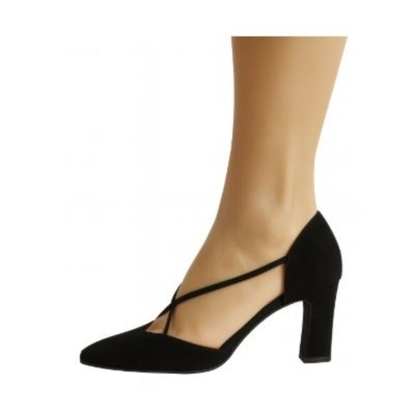 Stuart Weitzman 5B Black Suede Heels Womens Size 5 Elegant Square Toe Straps - Picture 2 of 10